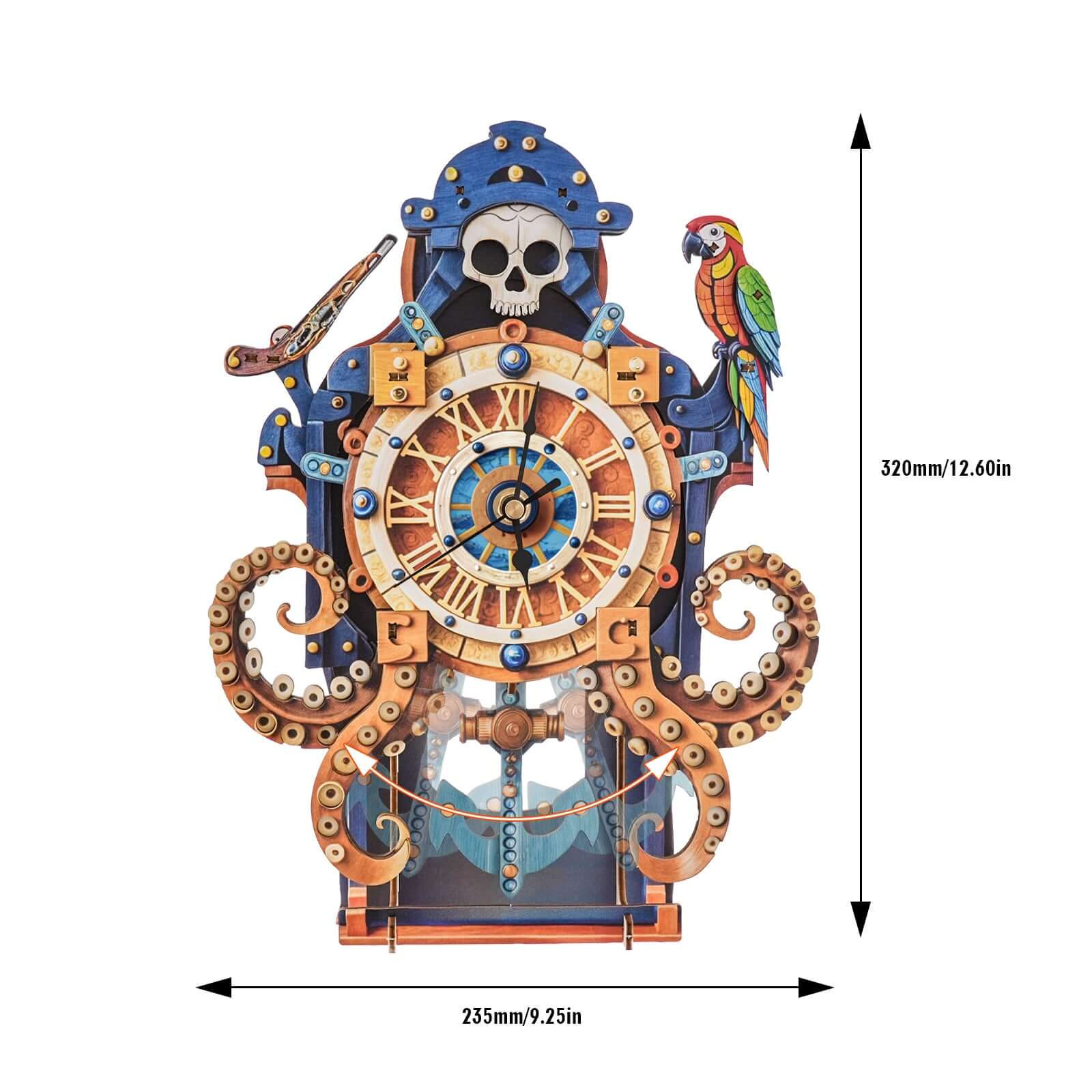 Skull Captain's Phantom Voyage DIY Wooden Clock, 3D Puzzle Craft Kit