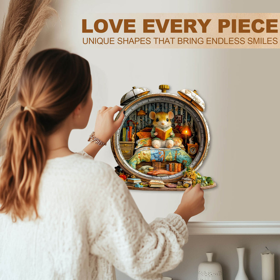 Alarm clock mouse Wooden Jigsaw Puzzle