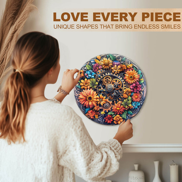 Machinery and flowers Wooden Jigsaw Puzzle