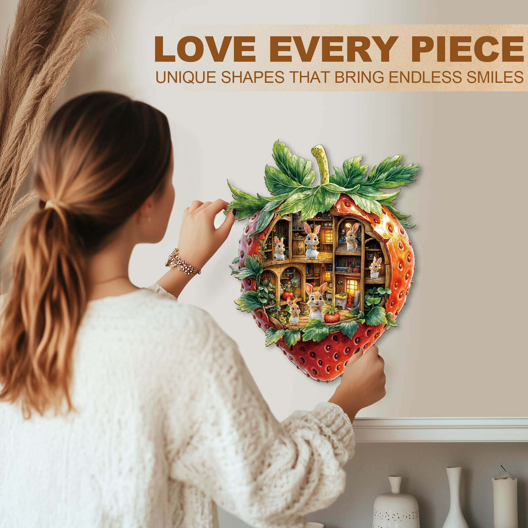 Strawberry Rabbit House Wooden Jigsaw Puzzle