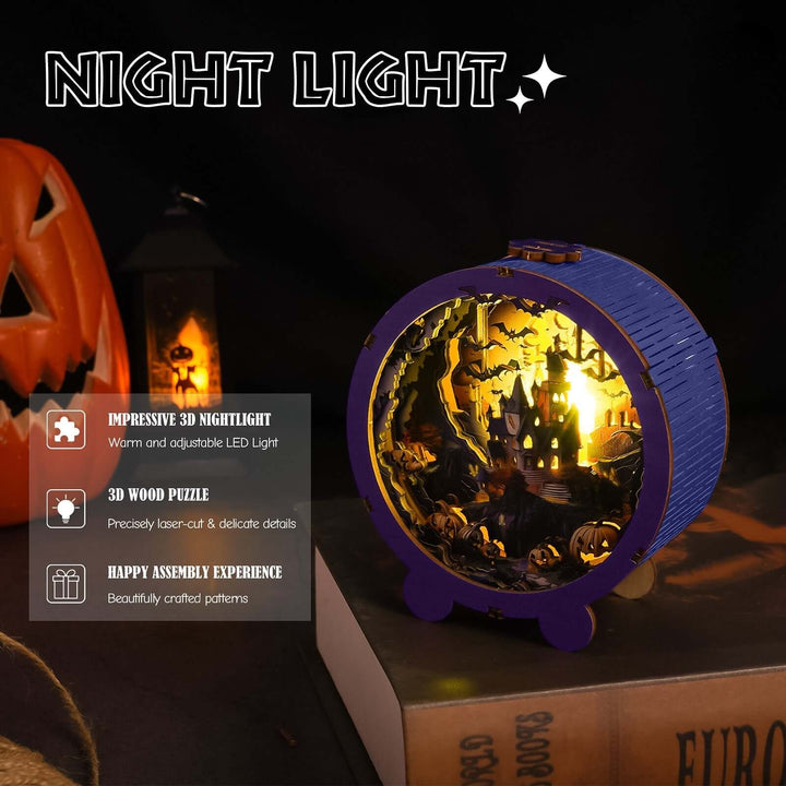 Halloween Castle - 3D Wooden Puzzle Night Light Kit