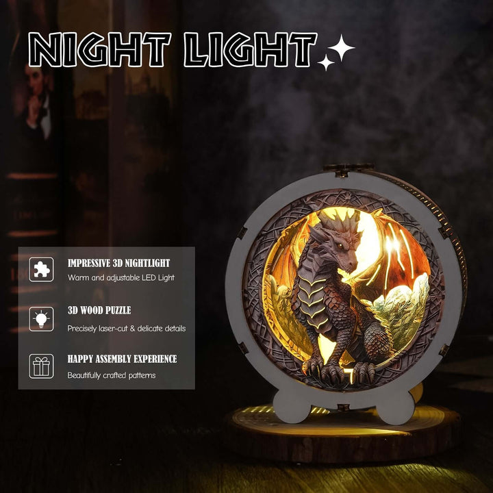 Ancient Dragon - 3D Wooden Puzzle Night Light Kit