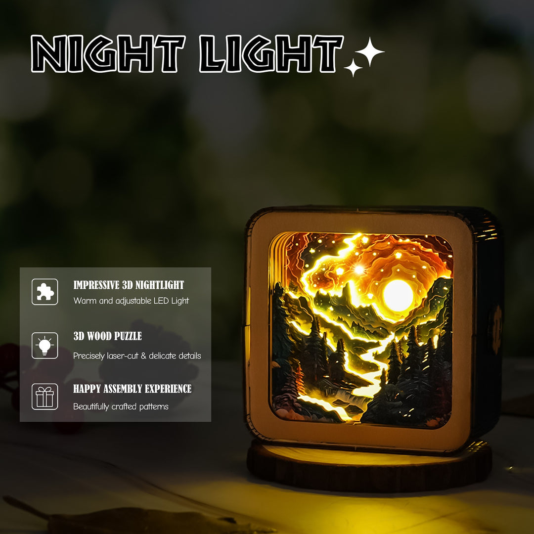 Golden River in Forest - 3D Wooden Puzzle Night Light Kit